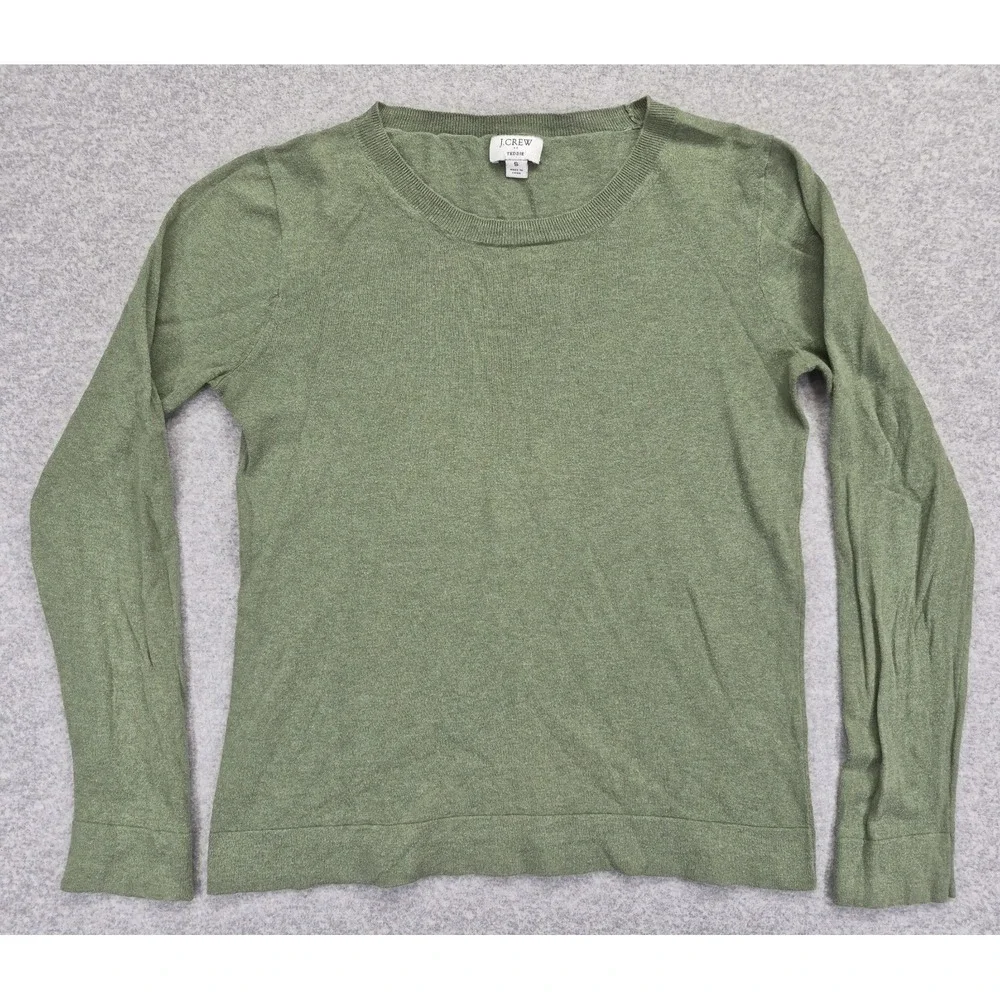 J Crew Sweater Womens S Green Long Sleeve Fine Knit Crewneck Preppy Teddie